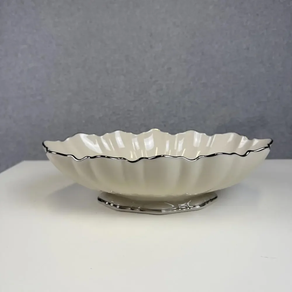 Vintage Lenox Made in USA White Oval Footed Bowl Black Trim